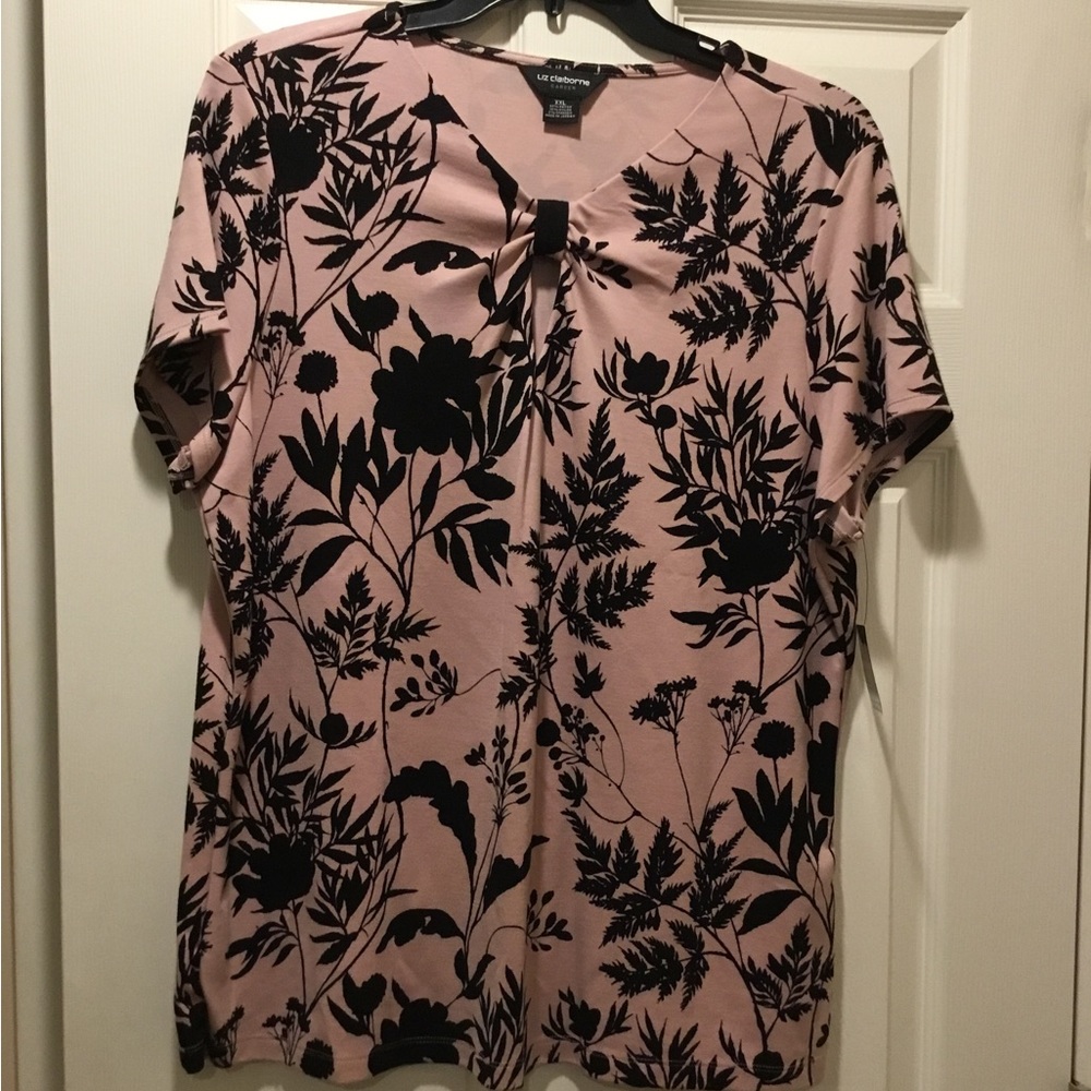 New Liz Claiborne Pink/Black Floral Top, Size XXL